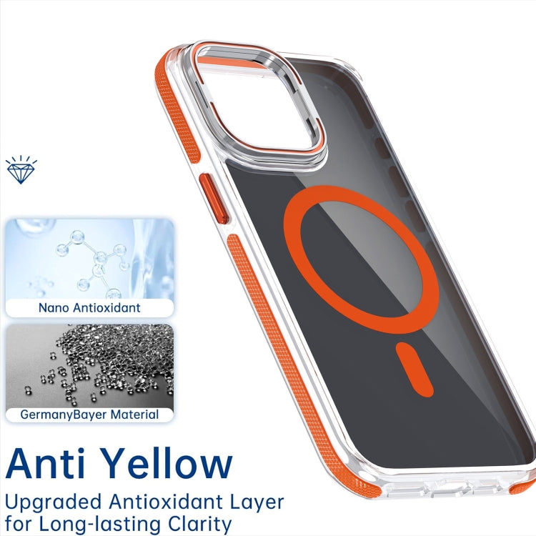 For iPhone 16 Plus Magsafe Dual-Color Transparent Black Lens Holder Phone Case(Orange) - iPhone 16 Plus Cases by buy2fix | Online Shopping UK | buy2fix