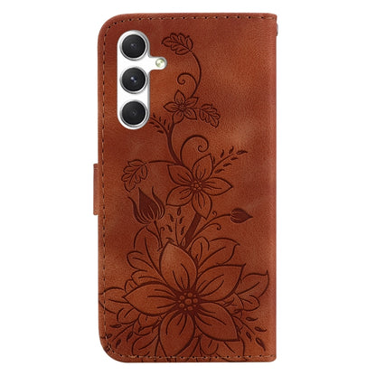 For Samsung Galaxy S25 5G Lily Embossed Leather Phone Case(Brown) - Galaxy S25 5G Cases by buy2fix | Online Shopping UK | buy2fix