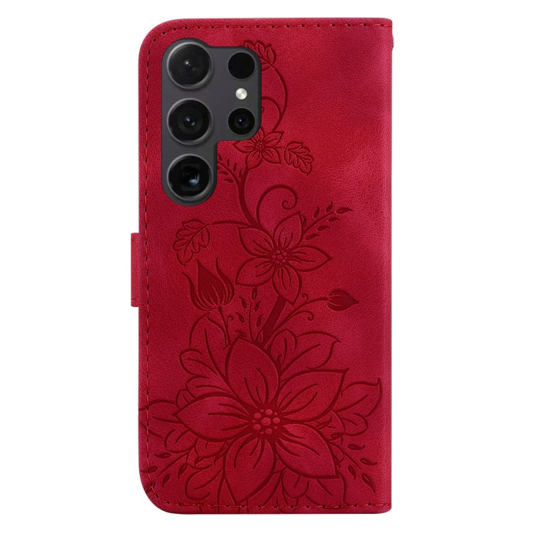 For Samsung Galaxy S25 Ultra 5G Lily Embossed Leather Phone Case(Red) - Galaxy S25 Ultra 5G Cases by buy2fix | Online Shopping UK | buy2fix