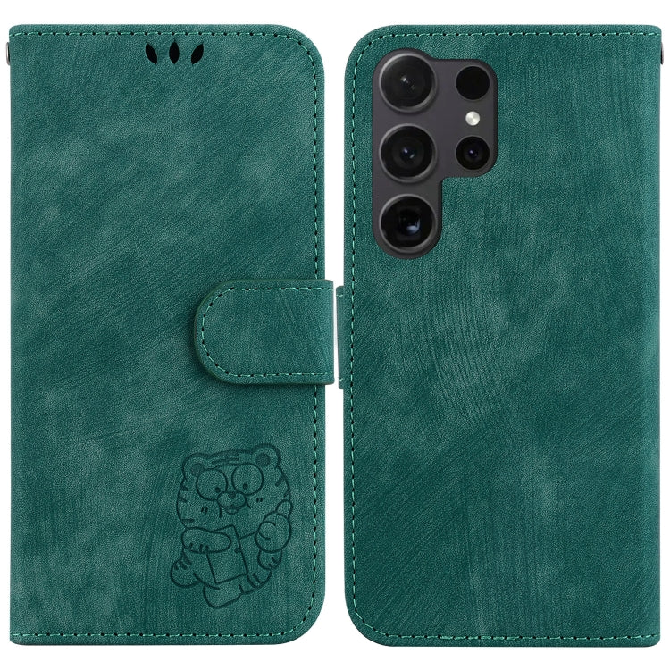 For Samsung Galaxy S25 Ultra 5G Little Tiger Embossed Leather Phone Case(Green) - Galaxy S24 Ultra 5G Cases by buy2fix | Online Shopping UK | buy2fix