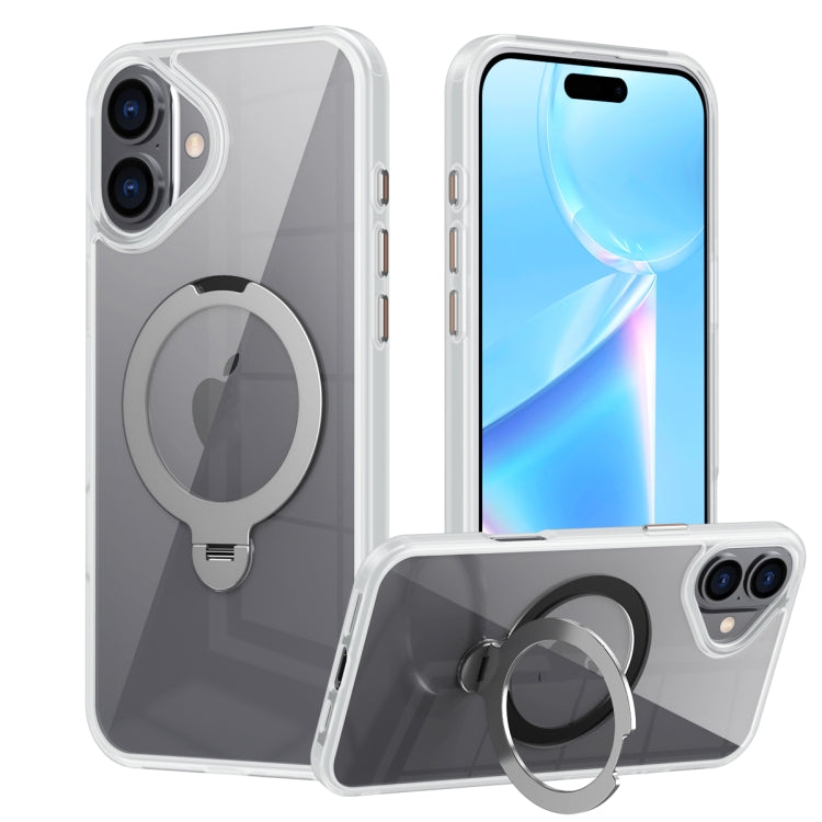 For iPhone 16 Plus Transparent MagSafe Magnetic Rotating Ring Holder Phone Case(White) - iPhone 16 Plus Cases by buy2fix | Online Shopping UK | buy2fix