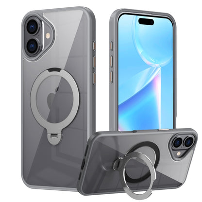 For iPhone 16 Plus Transparent MagSafe Magnetic Rotating Ring Holder Phone Case(Grey) - iPhone 16 Plus Cases by buy2fix | Online Shopping UK | buy2fix