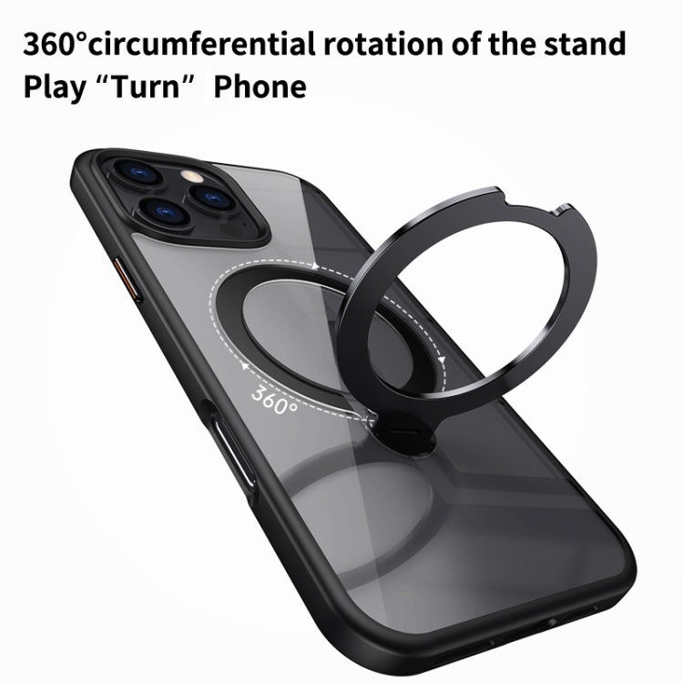 For iPhone 15 Pro Transparent MagSafe Magnetic Rotating Ring Holder Phone Case(Black) - iPhone 15 Pro Cases by buy2fix | Online Shopping UK | buy2fix