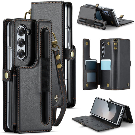 For Samsung Galaxy Z Fold6 5G CaseMe C22 PC+TPU Business Style RFID Anti-theft Lanyard Leather Phone Case with Pen Slot(Black) - Galaxy Z Fold6 5G Cases by CaseMe | Online Shopping UK | buy2fix