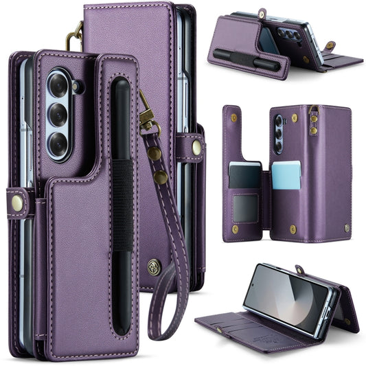 For Samsung Galaxy Z Fold6 5G CaseMe C22 PC+TPU Business Style RFID Anti-theft Lanyard Leather Phone Case with Pen Slot(Purple) - Galaxy Z Fold6 5G Cases by CaseMe | Online Shopping UK | buy2fix