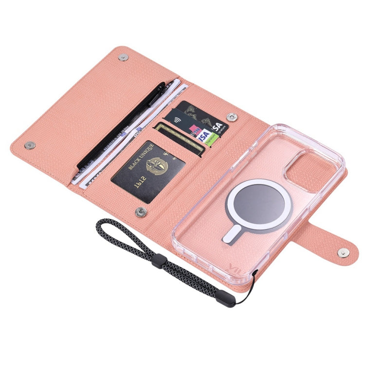 For iPhone 15 Pro ViLi GHB-C Series RFID MagSafe Magnetic Flip Leather Phone Case(Pink) - iPhone 15 Pro Cases by ViLi | Online Shopping UK | buy2fix