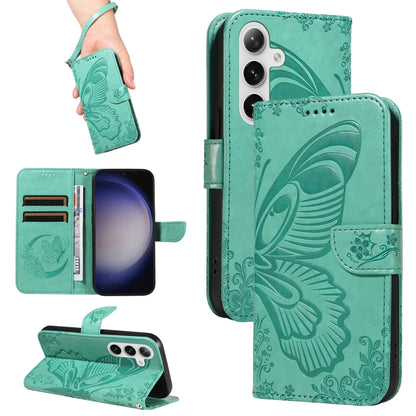 For Samsung Galaxy S25 / S24 5G Swallowtail Butterfly Embossed Leather Phone Case(Green) - Galaxy S25 5G Cases by buy2fix | Online Shopping UK | buy2fix