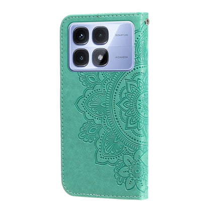 For Redmi K70 Ultra Seven-petal Flowers Embossing Leather Phone Case(Green) - Xiaomi Cases by buy2fix | Online Shopping UK | buy2fix