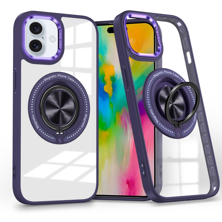 For iPhone 16 Plus Magnetic Rotating Ring Holder Phone Case(Dark Purple) - iPhone 16 Plus Cases by buy2fix | Online Shopping UK | buy2fix