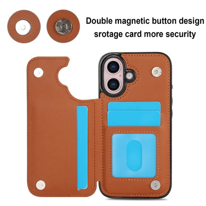 For iPhone 16 Plus Double Buckle Rhombic PU Leather Phone Case(Brown) - iPhone 16 Plus Cases by buy2fix | Online Shopping UK | buy2fix