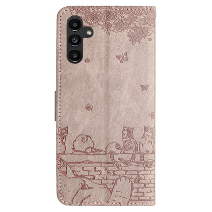 For Samsung Galaxy S25 5G Cat Embossing Pattern Leather Phone Case with Lanyard(Grey) - Galaxy S25 5G Cases by buy2fix | Online Shopping UK | buy2fix