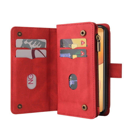 For Xiaomi 14T Pro Skin Feel Multi Card Slots Zipper Wallet Leather Phone Case(Red) - 14T Pro Cases by buy2fix | Online Shopping UK | buy2fix