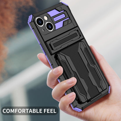 For iPhone 15 Kickstand Armor Card Wallet Phone Case(Purple) - iPhone 15 Cases by buy2fix | Online Shopping UK | buy2fix