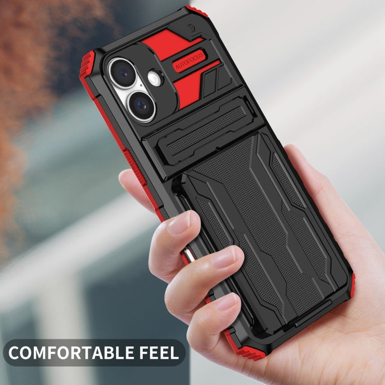 For iPhone 16 Plus Kickstand Armor Card Wallet Phone Case(Red) - iPhone 16 Plus Cases by buy2fix | Online Shopping UK | buy2fix