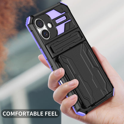 For iPhone 16 Plus Kickstand Armor Card Wallet Phone Case(Purple) - iPhone 16 Plus Cases by buy2fix | Online Shopping UK | buy2fix