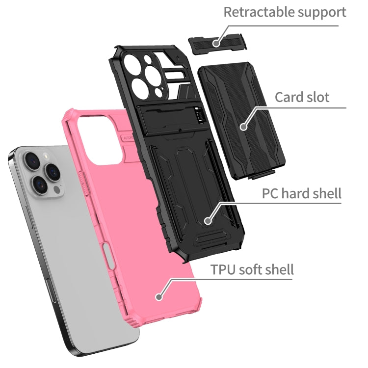 For iPhone 16 Pro Kickstand Armor Card Wallet Phone Case(Pink) - iPhone 16 Pro Cases by buy2fix | Online Shopping UK | buy2fix