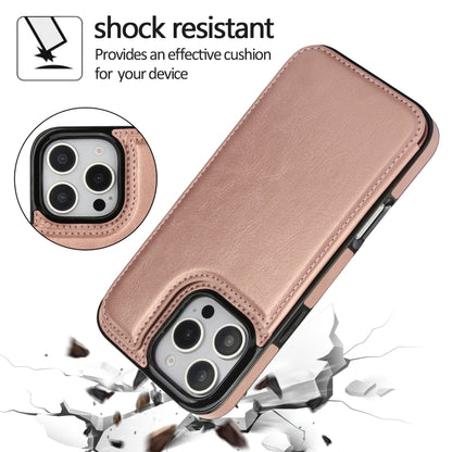 For iPhone 16 Pro Double Buckle Crazy Horse Texture PU Phone Case(Rose Gold) - iPhone 16 Pro Cases by buy2fix | Online Shopping UK | buy2fix