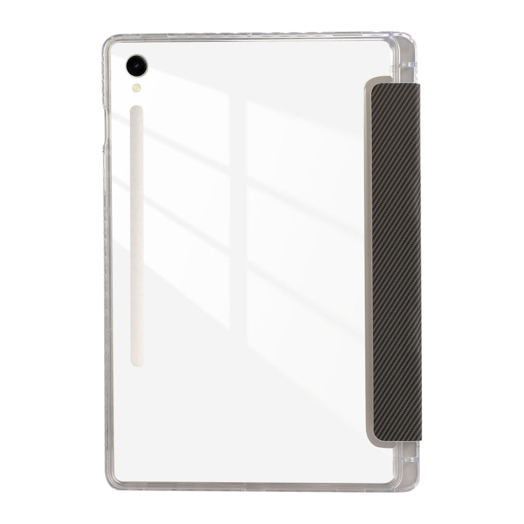 For Samsung Galaxy Tab S9 / S9 FE Carbon Fiber Clear Acrylic 3-Fold Leather Tablet Case(Grey) - Galaxy Tab S9 Cases by buy2fix | Online Shopping UK | buy2fix