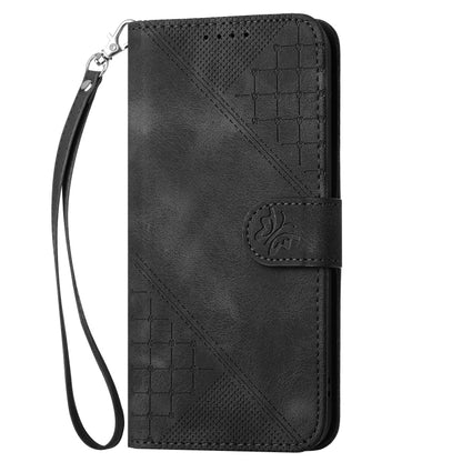 For OnePlus 11 YX0080 Grid Butterfly Embossed Pattern Flip Leather Phone Case with Lanyard(Black) - OnePlus Cases by buy2fix | Online Shopping UK | buy2fix