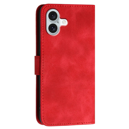 For iPhone 16 Plus YX0080 Grid Butterfly Embossed Pattern Flip Leather Phone Case with Lanyard(Red) - iPhone 16 Plus Cases by buy2fix | Online Shopping UK | buy2fix