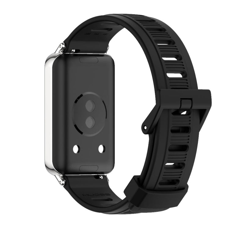 For Honor Band 9 MIJOBS Flat Hole Breathable TPU Watch Band(Black Silver) - Watch Bands by MIJOBS | Online Shopping UK | buy2fix