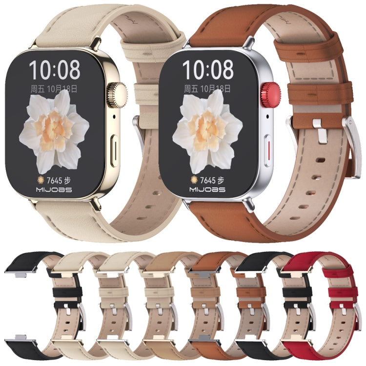 For Huawei Watch Fit3 MIJOBS Genuine Leather Watch Band(Apricot Rose Gold) - Watch Bands by MIJOBS | Online Shopping UK | buy2fix