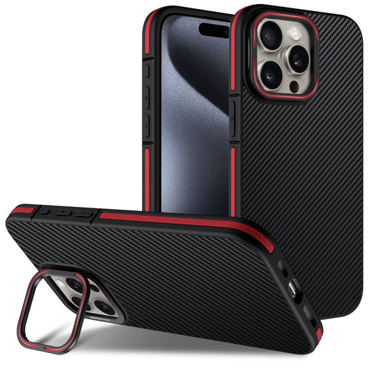 For iPhone 16 Pro Carbon Fiber Texture Lens Holder TPU Phone Case(Red) - iPhone 16 Pro Cases by buy2fix | Online Shopping UK | buy2fix