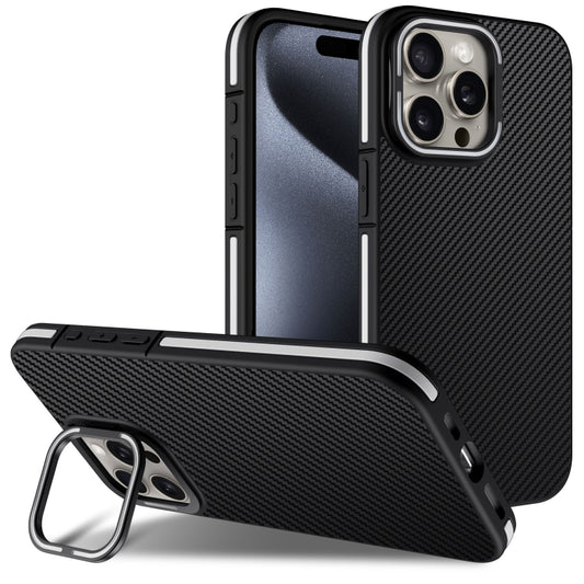 For iPhone 16 Pro Carbon Fiber Texture Lens Holder TPU Phone Case(White) - iPhone 16 Pro Cases by buy2fix | Online Shopping UK | buy2fix