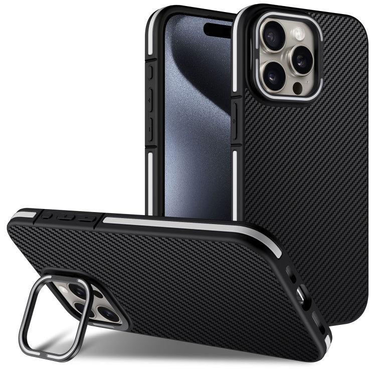 For iPhone 16 Pro Max Carbon Fiber Texture Lens Holder TPU Phone Case(White) - iPhone 16 Pro Max Cases by buy2fix | Online Shopping UK | buy2fix