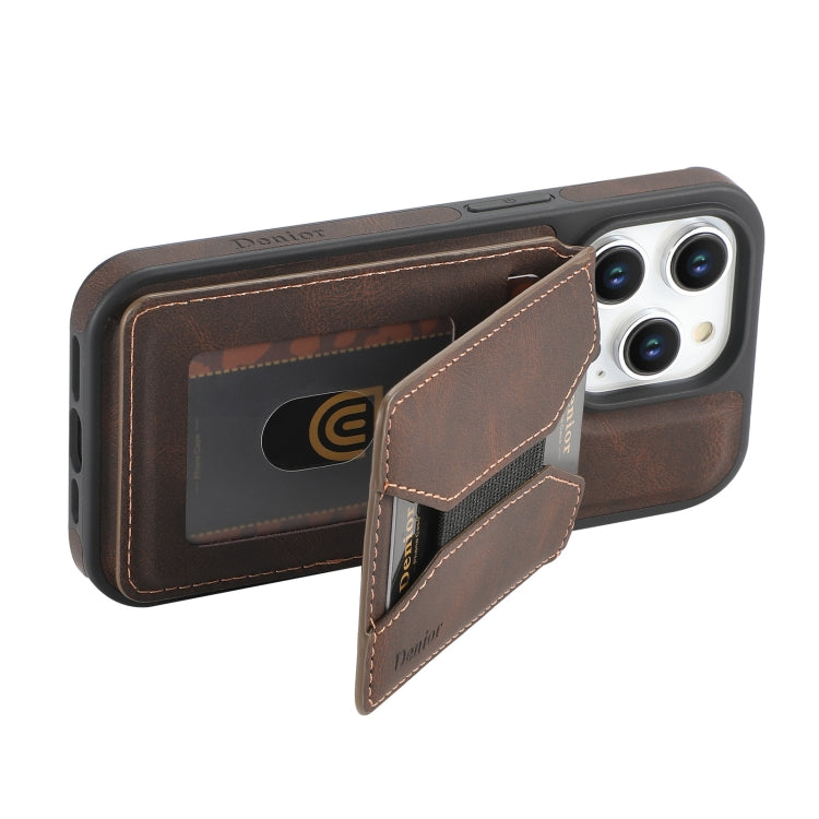 For iPhone 14 / 13 Denior D17 Skin Feel MagSafe Detachable Card Slot Phone Case(Brown) - iPhone 14 Cases by Denior | Online Shopping UK | buy2fix