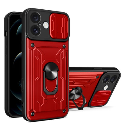 For iPhone 16 Plus Sliding Camshield TPU+PC Phone Case with Card Slot(Red) - iPhone 16 Plus Cases by buy2fix | Online Shopping UK | buy2fix