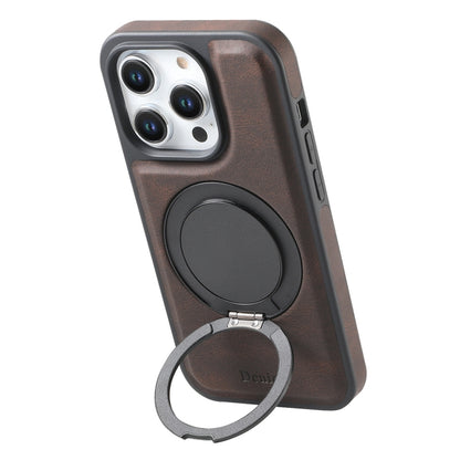 For iPhone 14 Pro Denior A14 Skin Feel Rotating Holder MagSafe Phone Case(Brown) - iPhone 14 Pro Cases by Denior | Online Shopping UK | buy2fix