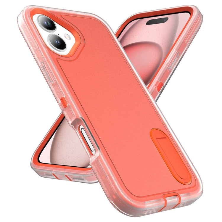 For iPhone 16 Rugged PC + Silicone Phone Case with Holder(Transparent+Orange) - iPhone 16 Cases by buy2fix | Online Shopping UK | buy2fix