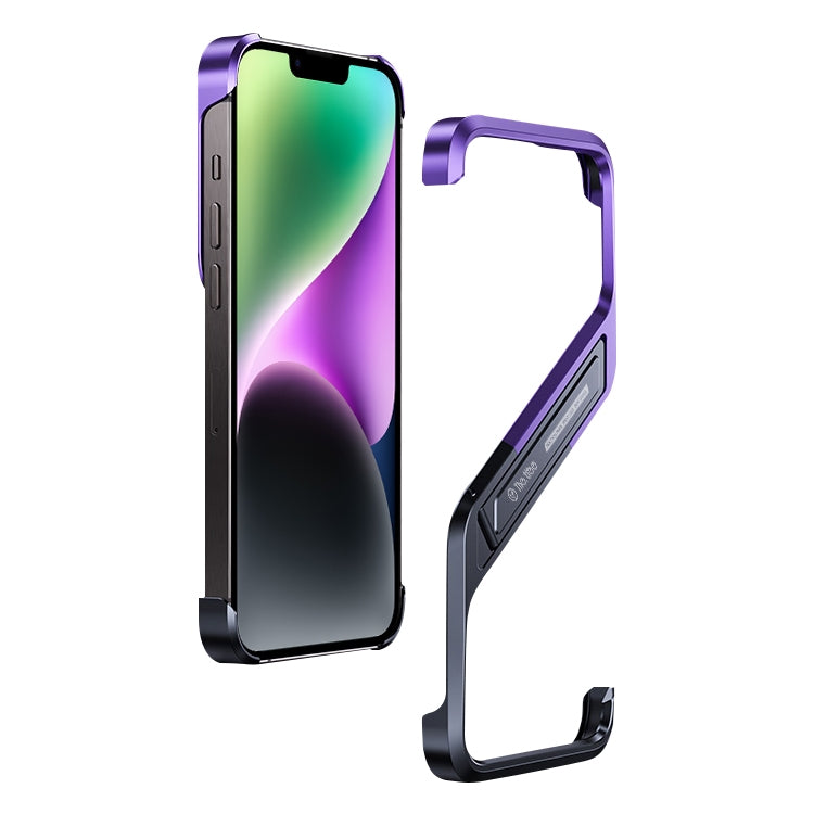 For iPhone 14 S-shaped Stand Frameless Metal Phone Case(Black Purple) - iPhone 14 Cases by buy2fix | Online Shopping UK | buy2fix