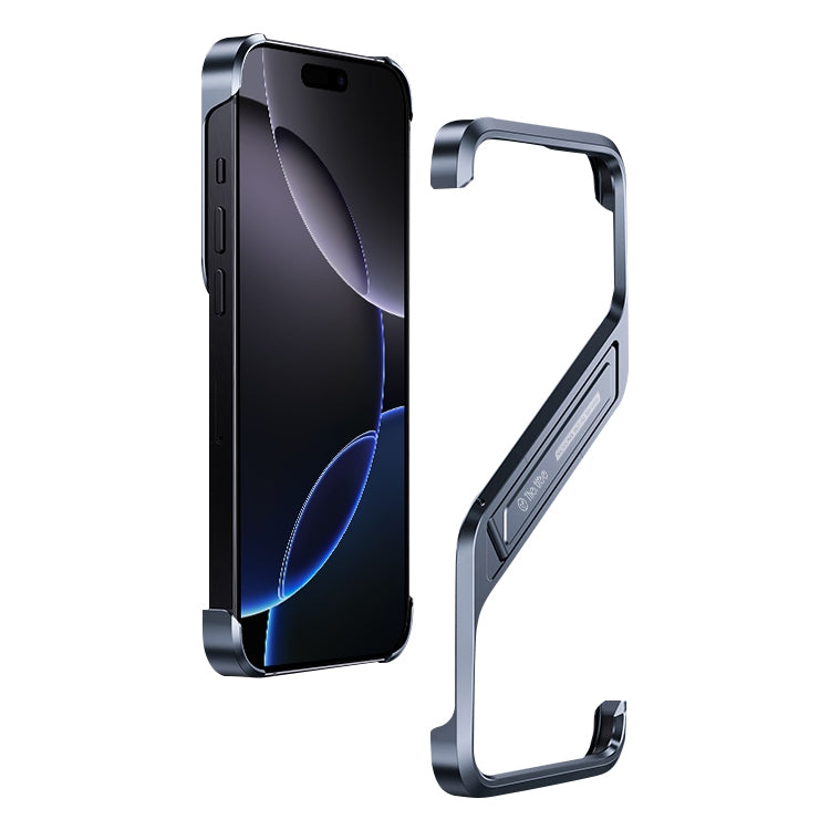 For iPhone 16 Pro Max S-shaped Stand Frameless Metal Phone Case(Grey) - iPhone 16 Pro Max Cases by buy2fix | Online Shopping UK | buy2fix