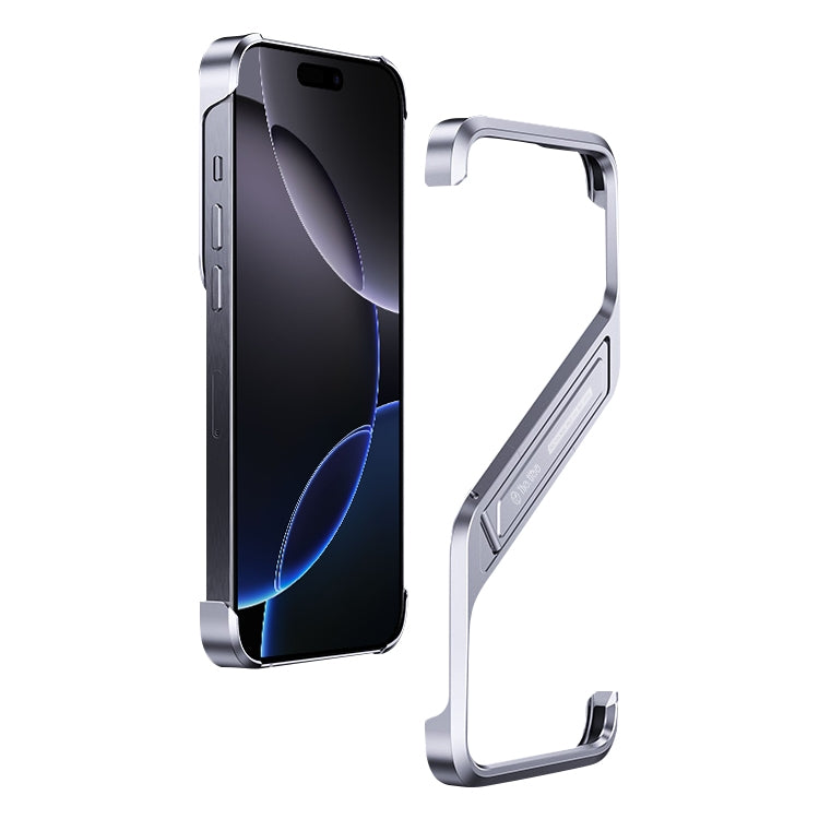 For iPhone 16 Pro Max S-shaped Stand Frameless Metal Phone Case(Silver) - iPhone 16 Pro Max Cases by buy2fix | Online Shopping UK | buy2fix