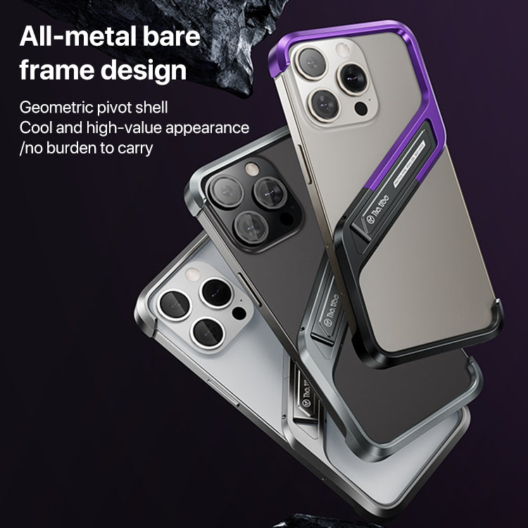 For iPhone 16 Pro Max S-shaped Stand Frameless Metal Phone Case(Black Purple) - iPhone 16 Pro Max Cases by buy2fix | Online Shopping UK | buy2fix