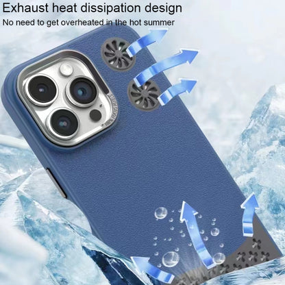 For iPhone 16 Pro Leather Textured Fan Hollow Cooling MagSafe Magnetic Phone Case(Blue) - iPhone 16 Pro Cases by buy2fix | Online Shopping UK | buy2fix