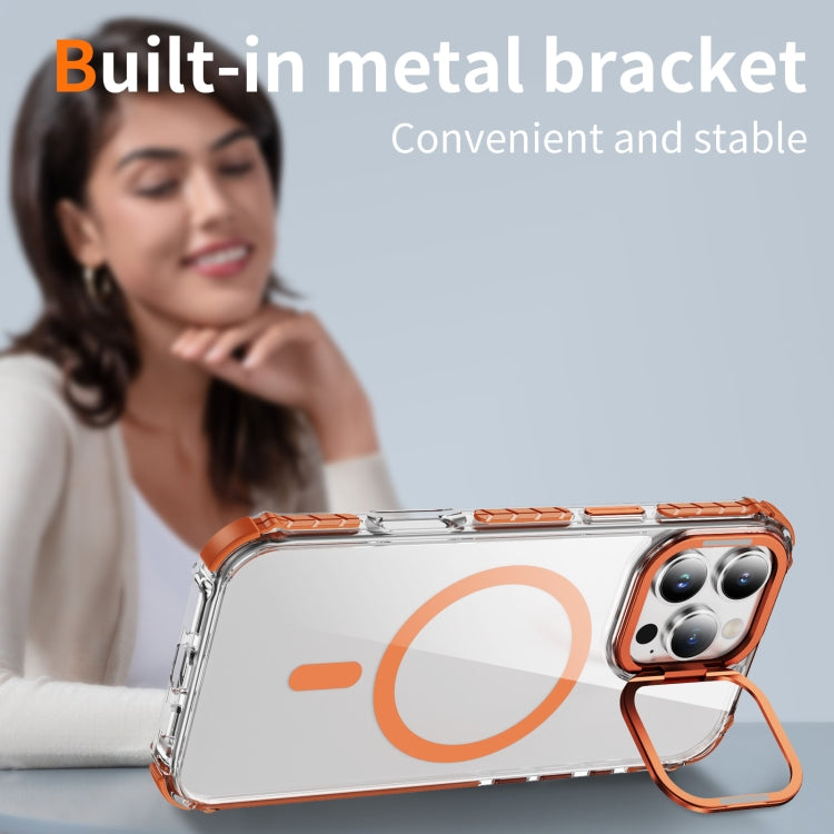 For iPhone 16 Pro Rainbow Series Transparent MagSafe Lens Holder Phone Case(Orange) - iPhone 16 Pro Cases by buy2fix | Online Shopping UK | buy2fix