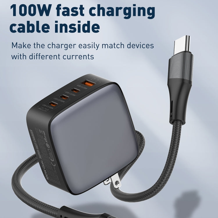 LDNIO Q408 100W GaN USB+3 USB-C / Type-C Interface Charger with 1m 100W USB-C / Type-C to USB-C / Type-C Data Cable, Plug Type:UK Plug(Black) - USB Charger by LDNIO | Online Shopping UK | buy2fix