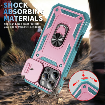 For iPhone 16 Pro Max Sliding Camshield TPU + PC Phone Case with Holder(Pink+Green) - iPhone 16 Pro Max Cases by buy2fix | Online Shopping UK | buy2fix