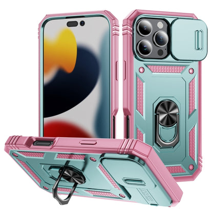 For iPhone 16 Pro Max Sliding Camshield TPU + PC Phone Case with Holder(Green+Pink) - iPhone 16 Pro Max Cases by buy2fix | Online Shopping UK | buy2fix