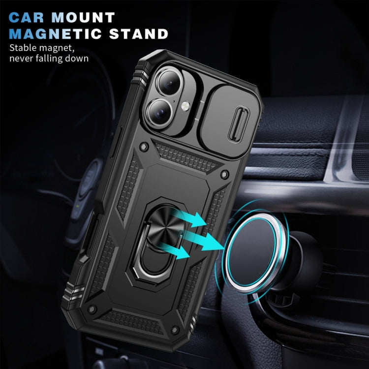 For iPhone 16 Plus Sliding Camshield TPU + PC Phone Case with Holder(Black) - iPhone 16 Plus Cases by buy2fix | Online Shopping UK | buy2fix