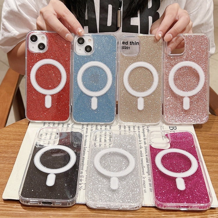 For iPhone 16 Plus Acrylic Transparent Glitter MagSafe Phone Case(Rose Red) - iPhone 16 Plus Cases by buy2fix | Online Shopping UK | buy2fix