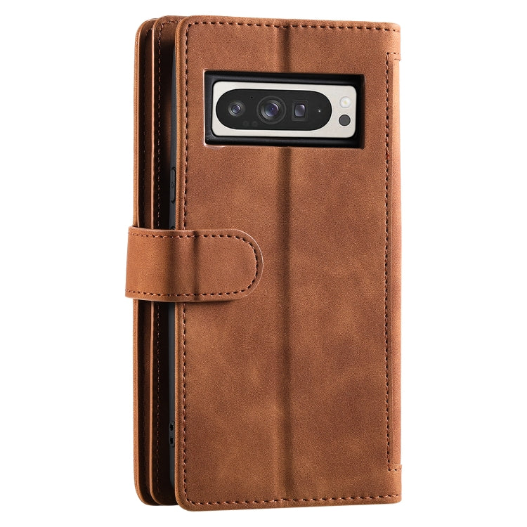 For Google Pixel 9 Pro XL Zipper Wallet Bag Horizontal Flip PU Phone Case with 9 Card Slots(Brown) - Google Cases by buy2fix | Online Shopping UK | buy2fix