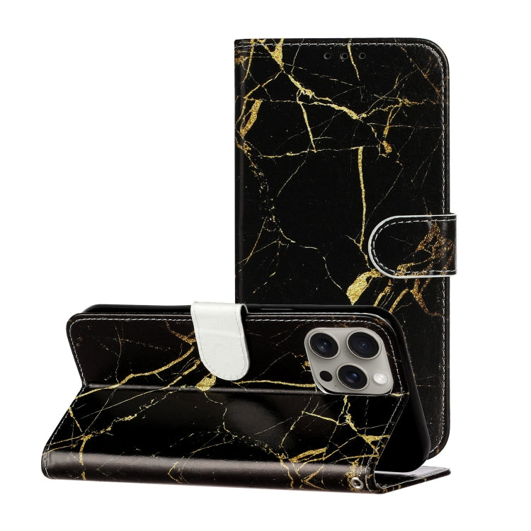 For iPhone 16 Pro Max Colored Drawing Marble Pattern Leather Phone Case(Black Gold Marble) - iPhone 16 Pro Max Cases by buy2fix | Online Shopping UK | buy2fix