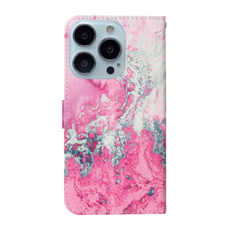 For iPhone 16 Pro Max Colored Drawing Marble Pattern Leather Phone Case(Pink Seawater) - iPhone 16 Pro Max Cases by buy2fix | Online Shopping UK | buy2fix