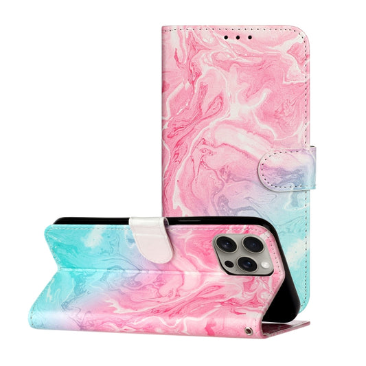 For iPhone 16 Pro Max Colored Drawing Marble Pattern Leather Phone Case(Pink Green Marble) - iPhone 16 Pro Max Cases by buy2fix | Online Shopping UK | buy2fix