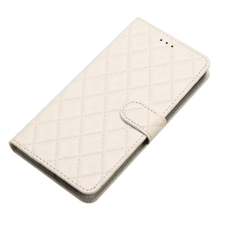 For iPhone 16 Pro Rhombus Lattice Texture Leather Phone Case(White) - iPhone 16 Pro Cases by buy2fix | Online Shopping UK | buy2fix