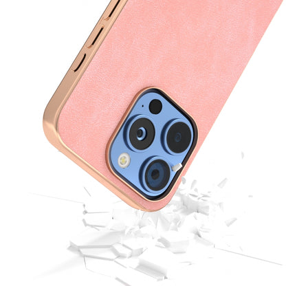 For iPhone 16 Pro Max Electroplated Frame PU Leather Full Coverage Phone Case(Pink) - iPhone 16 Pro Max Cases by buy2fix | Online Shopping UK | buy2fix